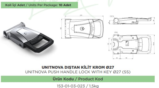 UNITNOVA DISTAN KILIT KROM 27 MM